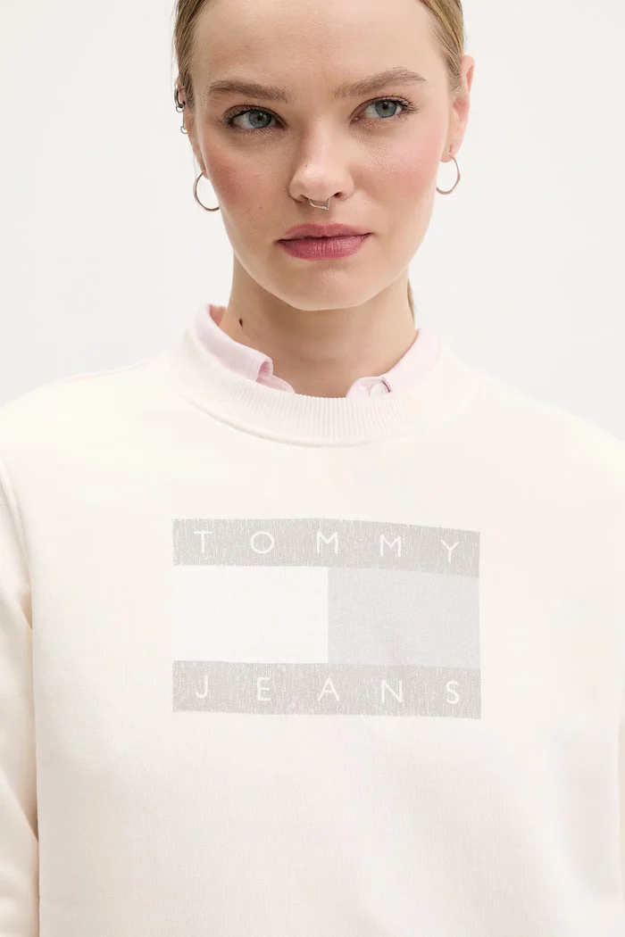 Tommy Jeans Памучен суичър в бежово с принт DW0DW22564