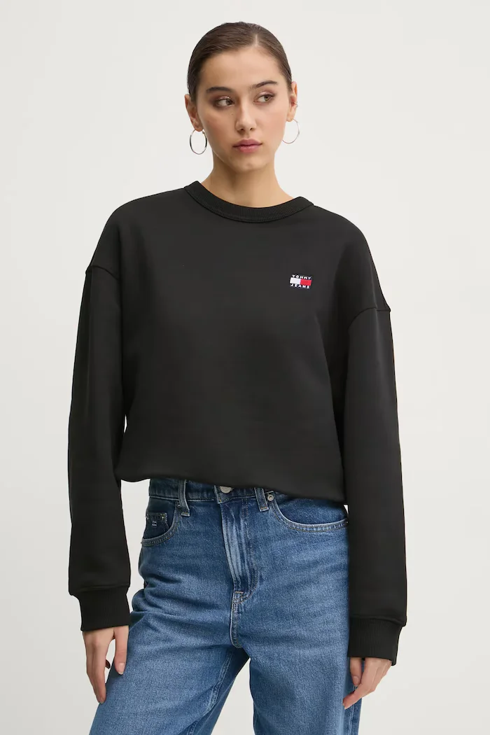 Tommy Jeans Памучен суичър в черно с изчистен дизайн DW0DW19408