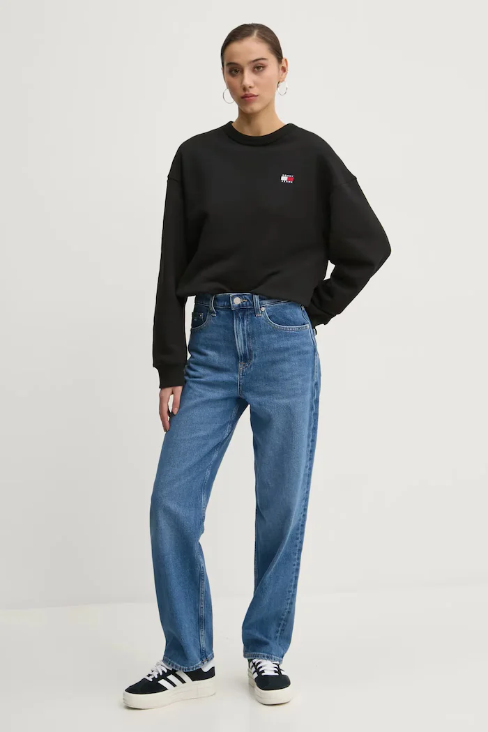 Tommy Jeans Памучен суичър в черно с изчистен дизайн DW0DW19408