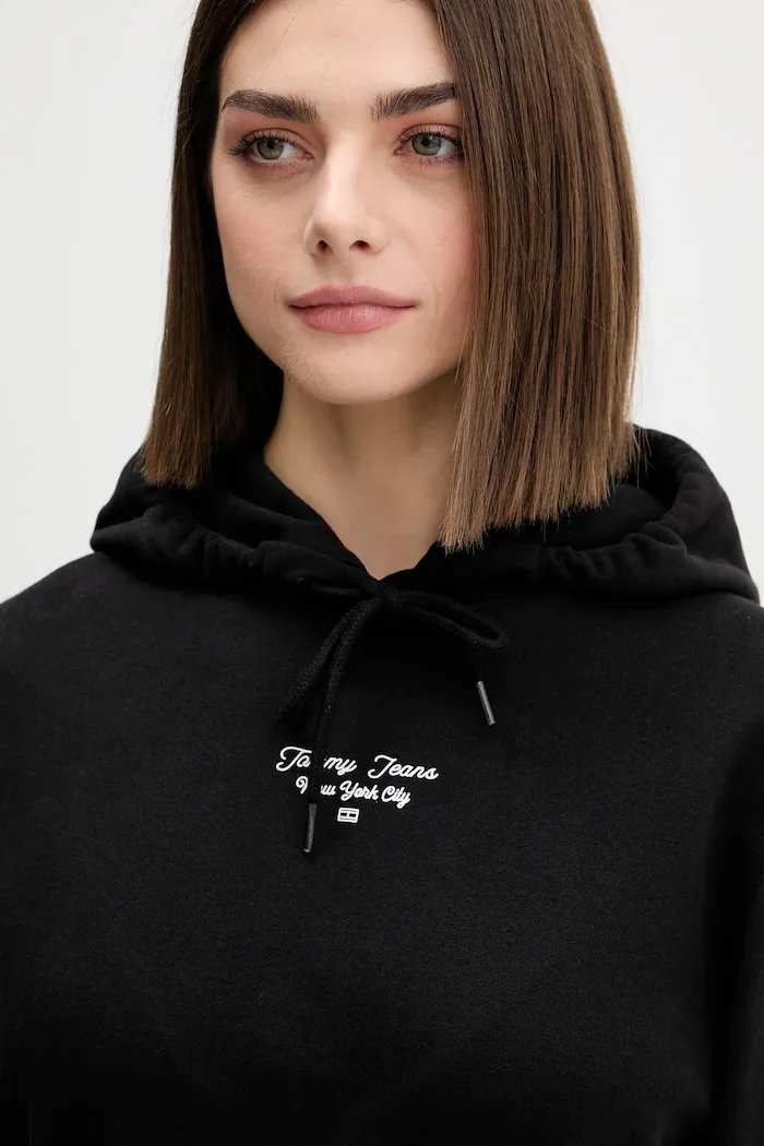 Tommy Jeans Памучен суичър в черно с качулка с принт DW0DW22170
