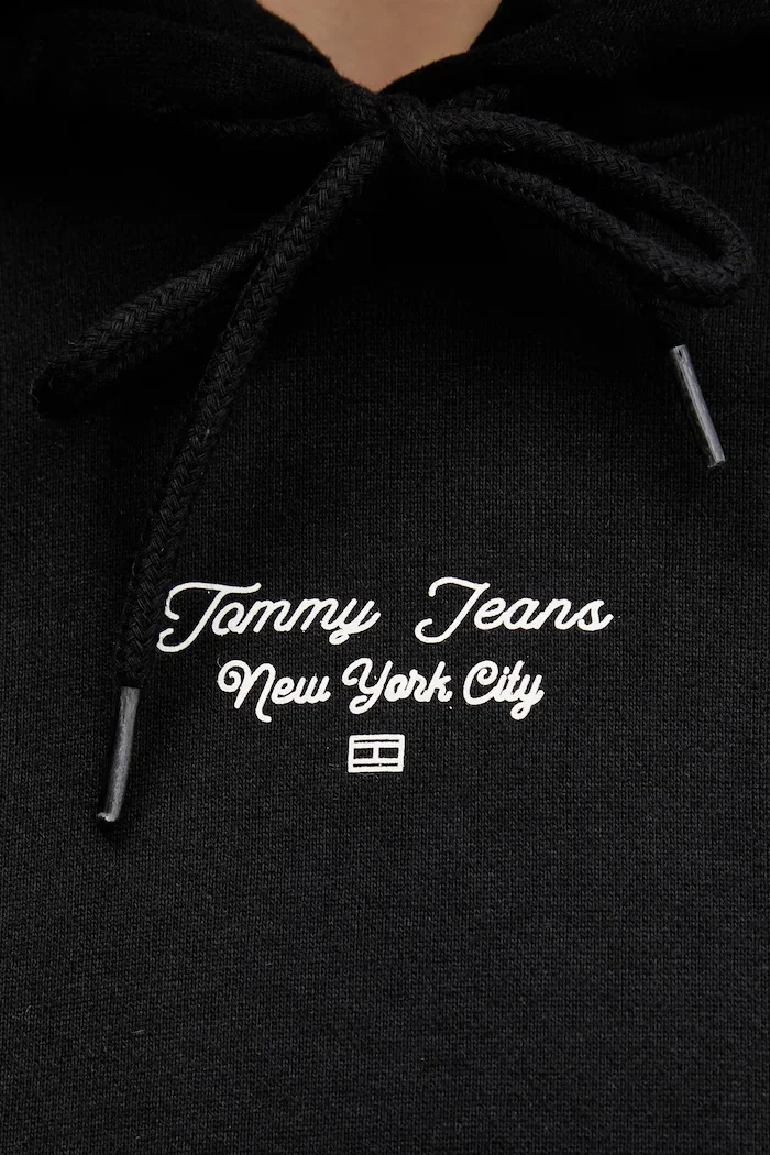 Tommy Jeans Памучен суичър в черно с качулка с принт DW0DW22170