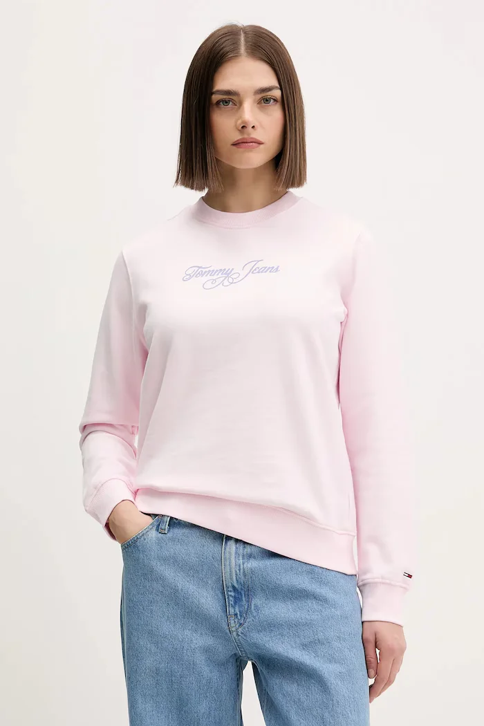Tommy Jeans Памучен суичър в розово с принт DW0DW21922