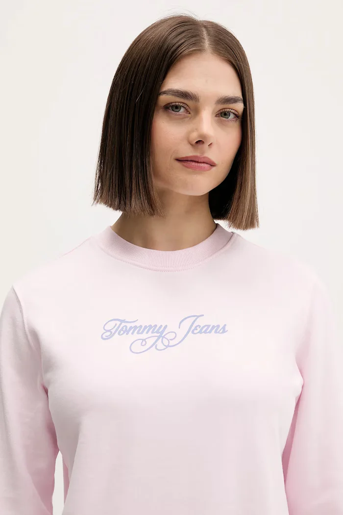 Tommy Jeans Памучен суичър в розово с принт DW0DW21922
