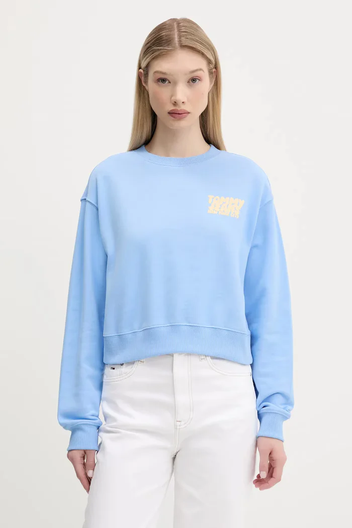 Tommy Jeans Памучен суичър в синьо с принт DW0DW21345