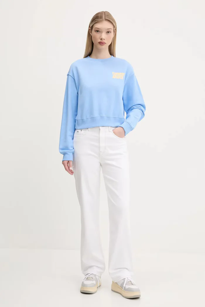 Tommy Jeans Памучен суичър в синьо с принт DW0DW21345