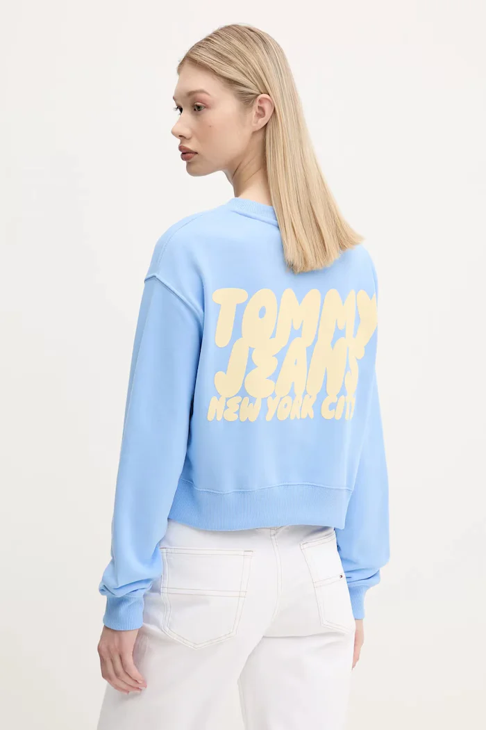 Tommy Jeans Памучен суичър в синьо с принт DW0DW21345
