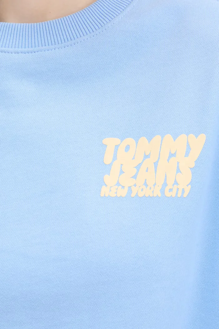 Tommy Jeans Памучен суичър в синьо с принт DW0DW21345