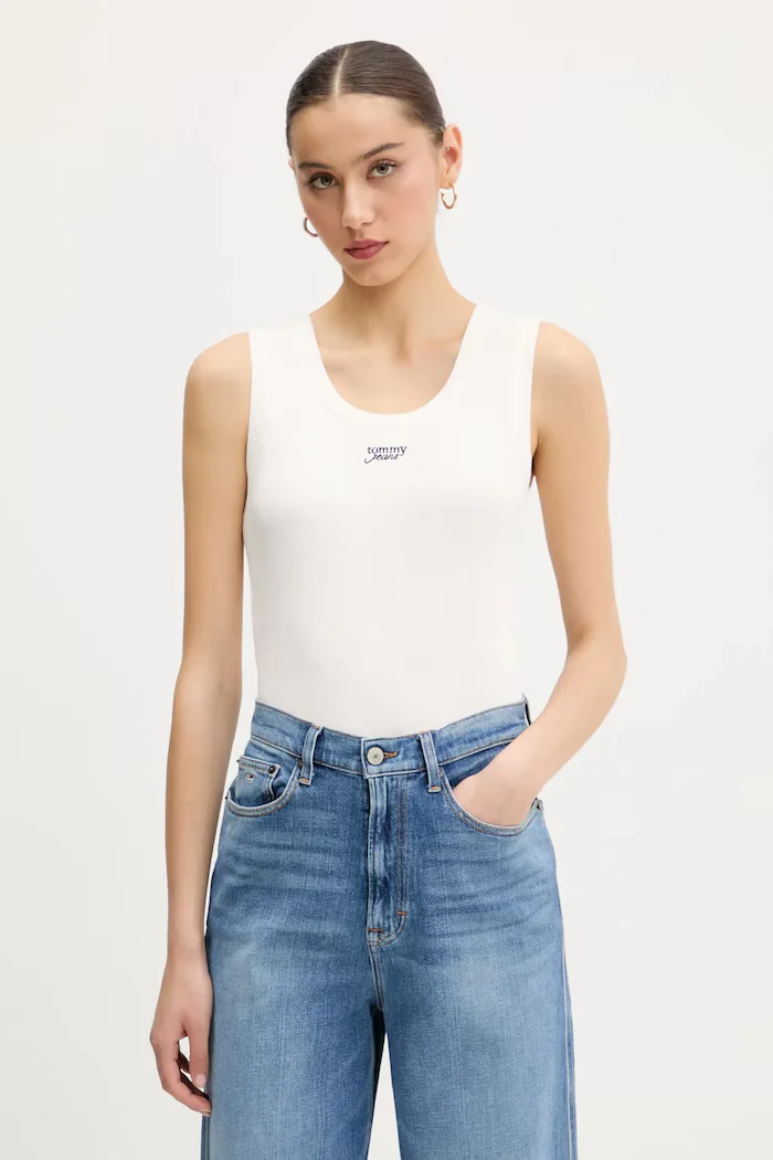 Tommy Jeans Памучен топ в бежово DW0DW21369