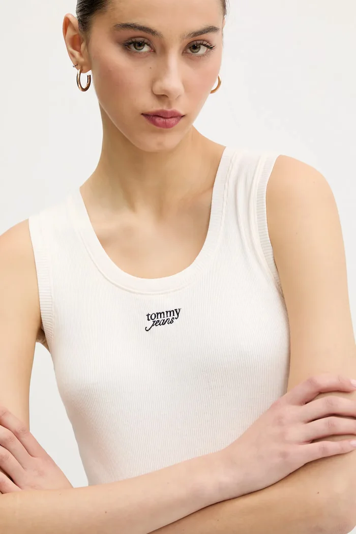 Tommy Jeans Памучен топ в бежово DW0DW21369