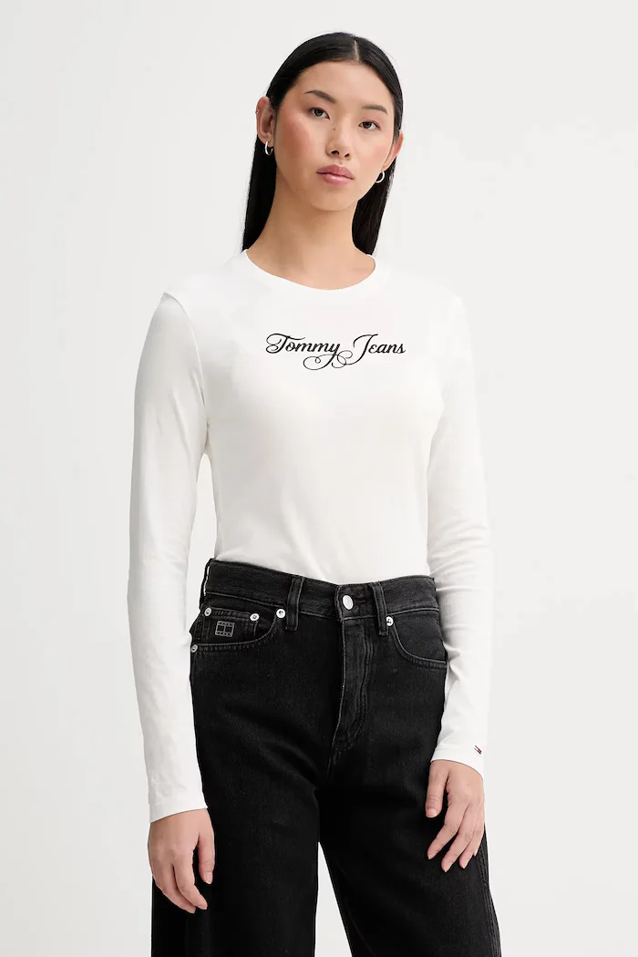 Tommy Jeans Памучна блуза с дълги ръкави в бежово DW0DW21844