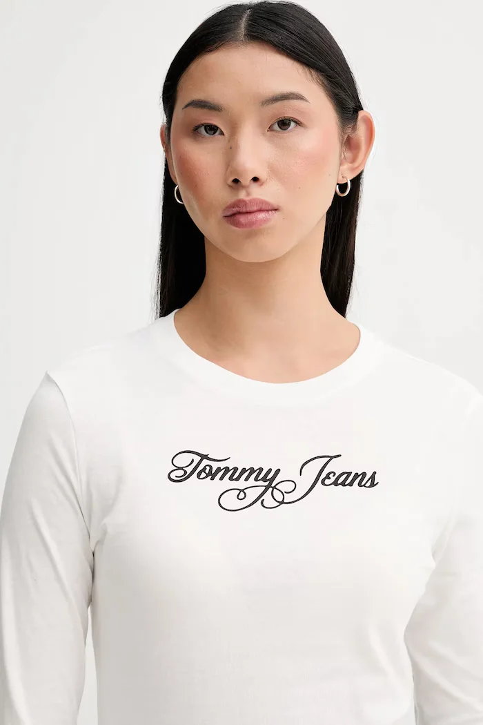 Tommy Jeans Памучна блуза с дълги ръкави в бежово DW0DW21844