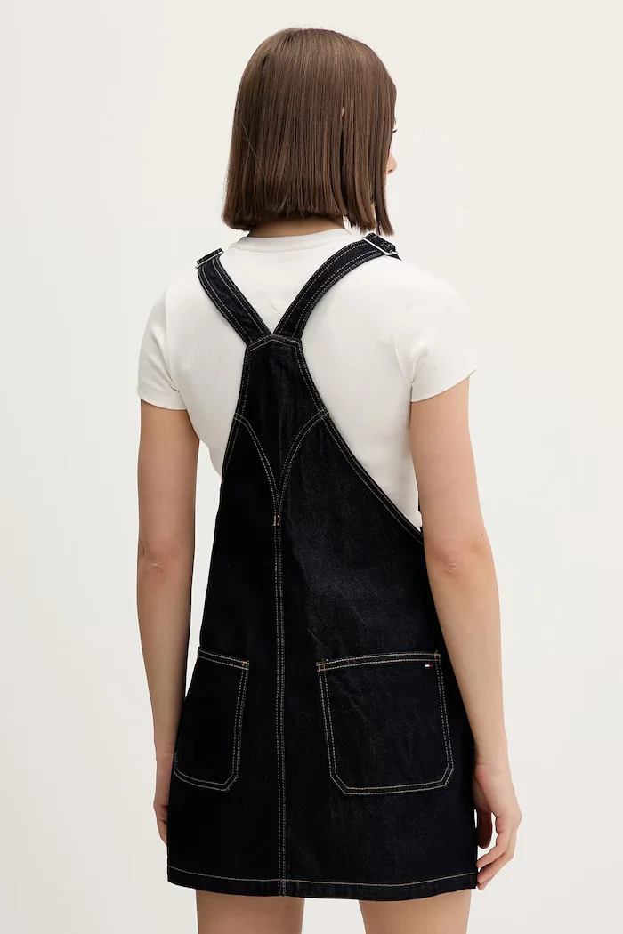 Tommy Jeans Памучна рокля в тъмносиньо къса със стандартна кройка DW0DW22555
