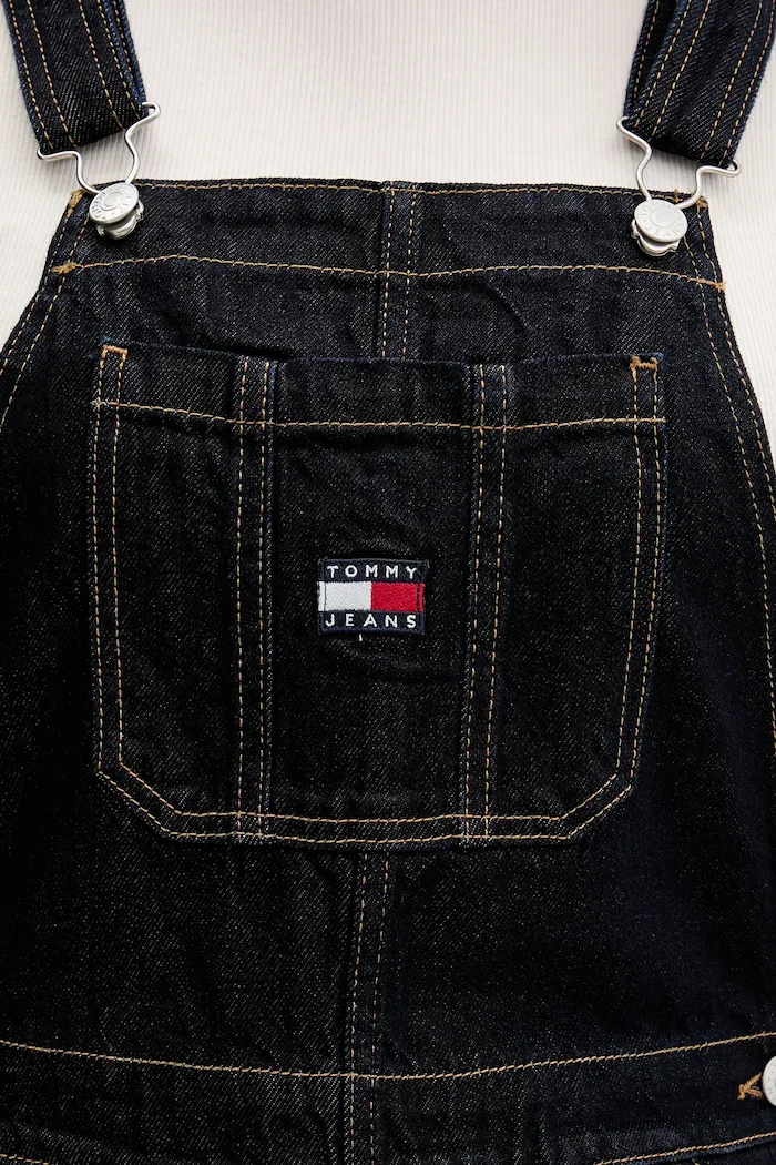 Tommy Jeans Памучна рокля в тъмносиньо къса със стандартна кройка DW0DW22555