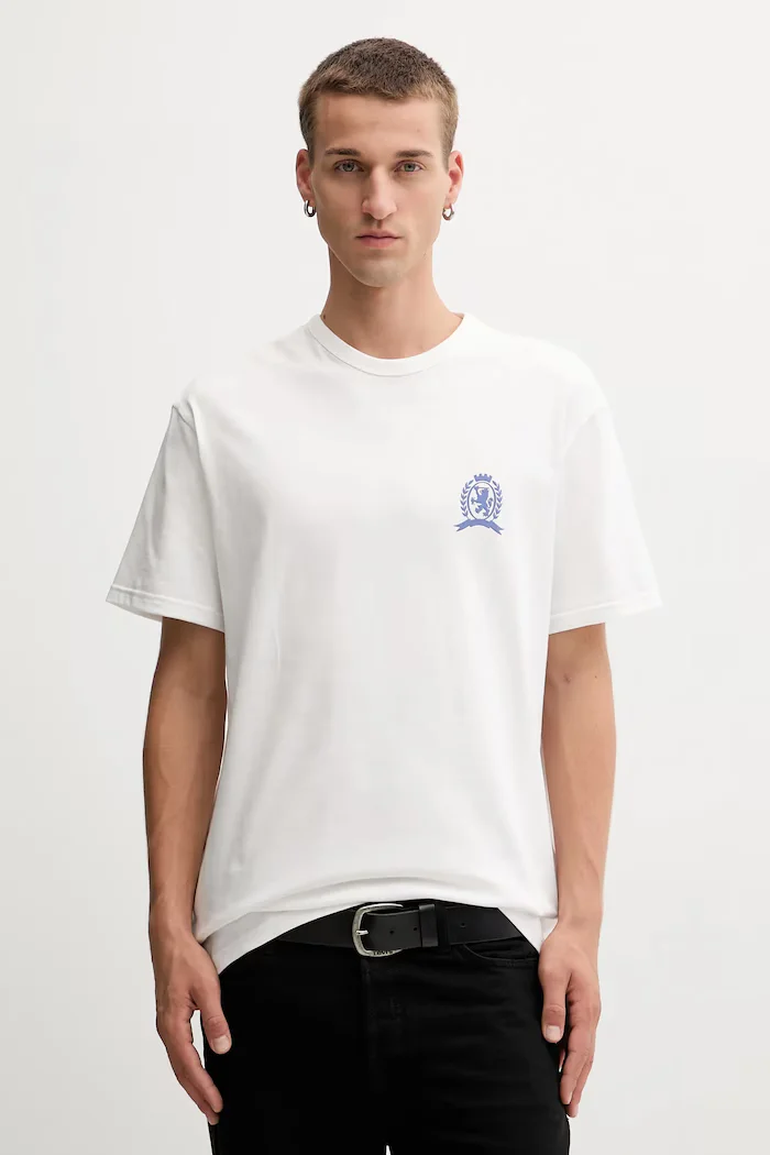 Tommy Jeans Памучна тениска в бежово с десен DM0DM21986