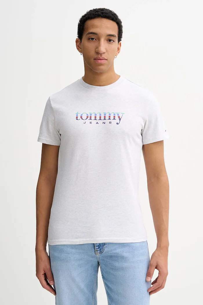 Tommy Jeans Памучна тениска в сиво с принт DM0DM22333