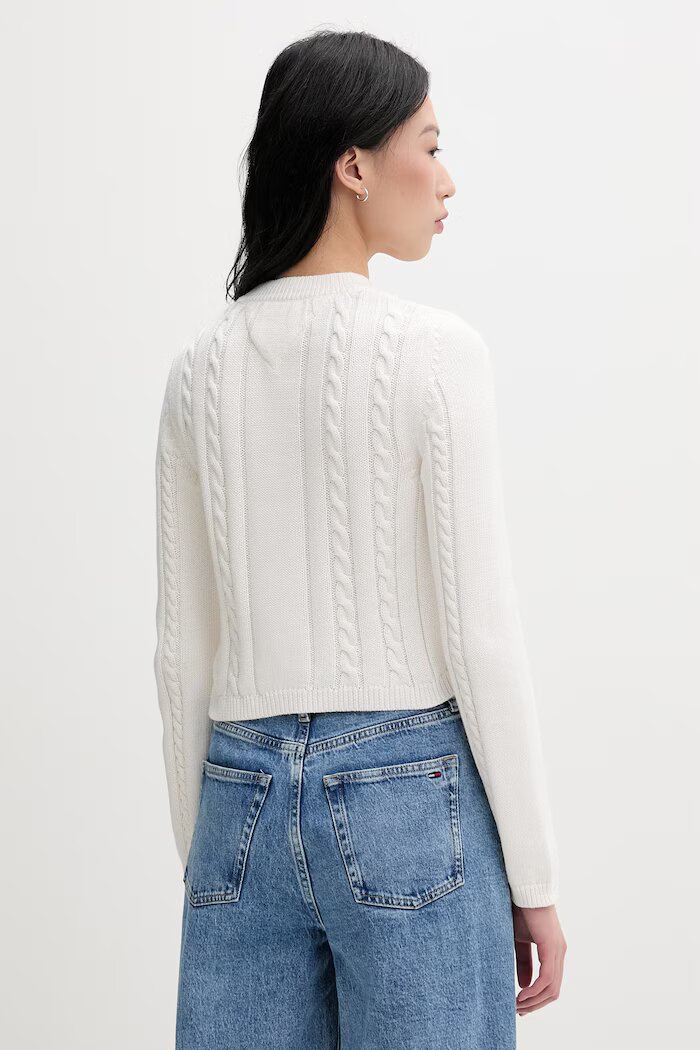 Tommy Jeans пуловер дамски от памук бежов DW0DW22301