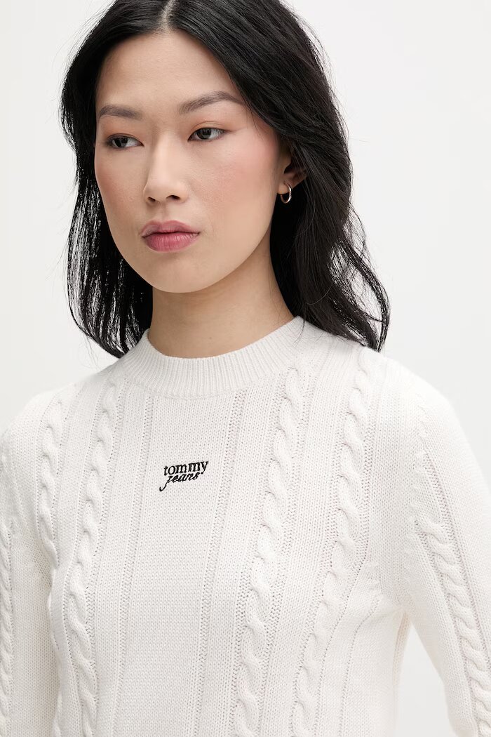 Tommy Jeans пуловер дамски от памук бежов DW0DW22301
