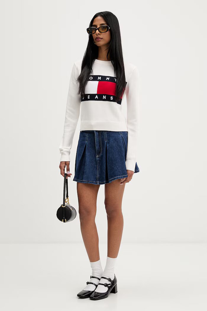Tommy Jeans пуловер дамски от памук бежов DW0DW22930