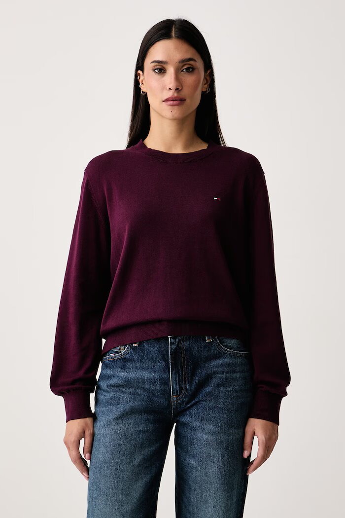 Tommy Jeans пуловер дамски от памук бордо DW0DW23360
