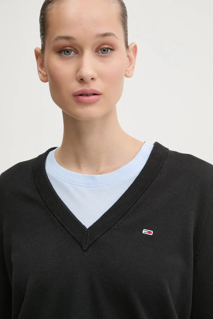 Tommy Jeans пуловер дамски от памук черен DW0DW19888
