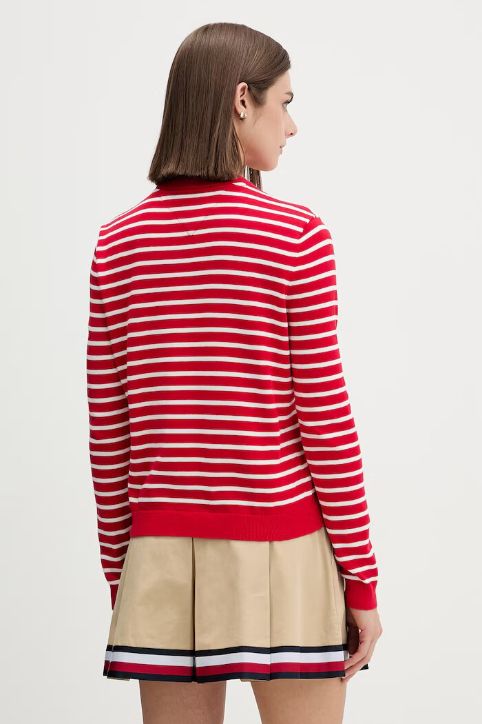 Tommy Jeans пуловер дамски от памук червен DW0DW20159