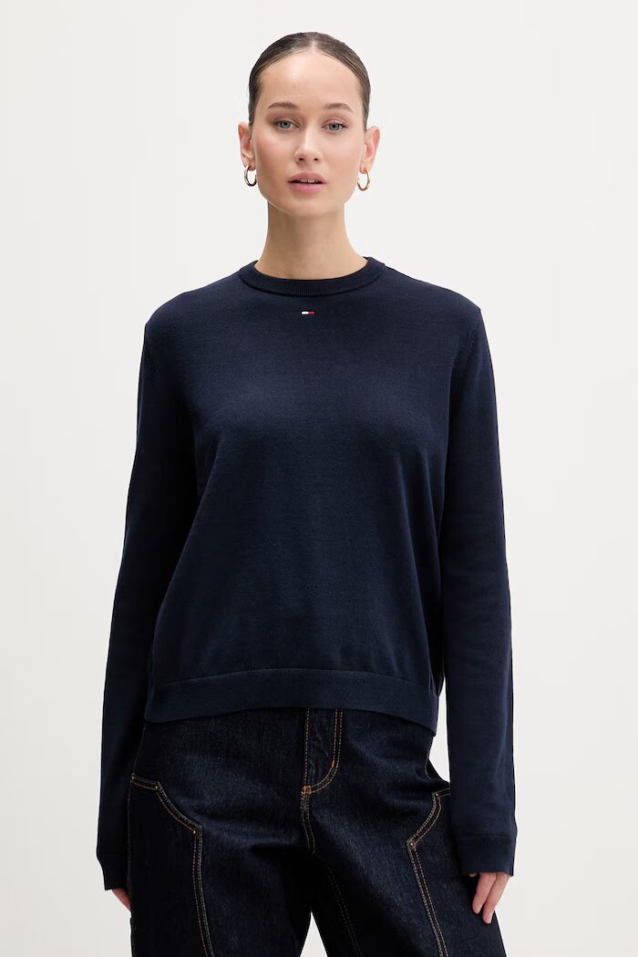 Tommy Jeans пуловер дамски от памук тъмносин DW0DW20159
