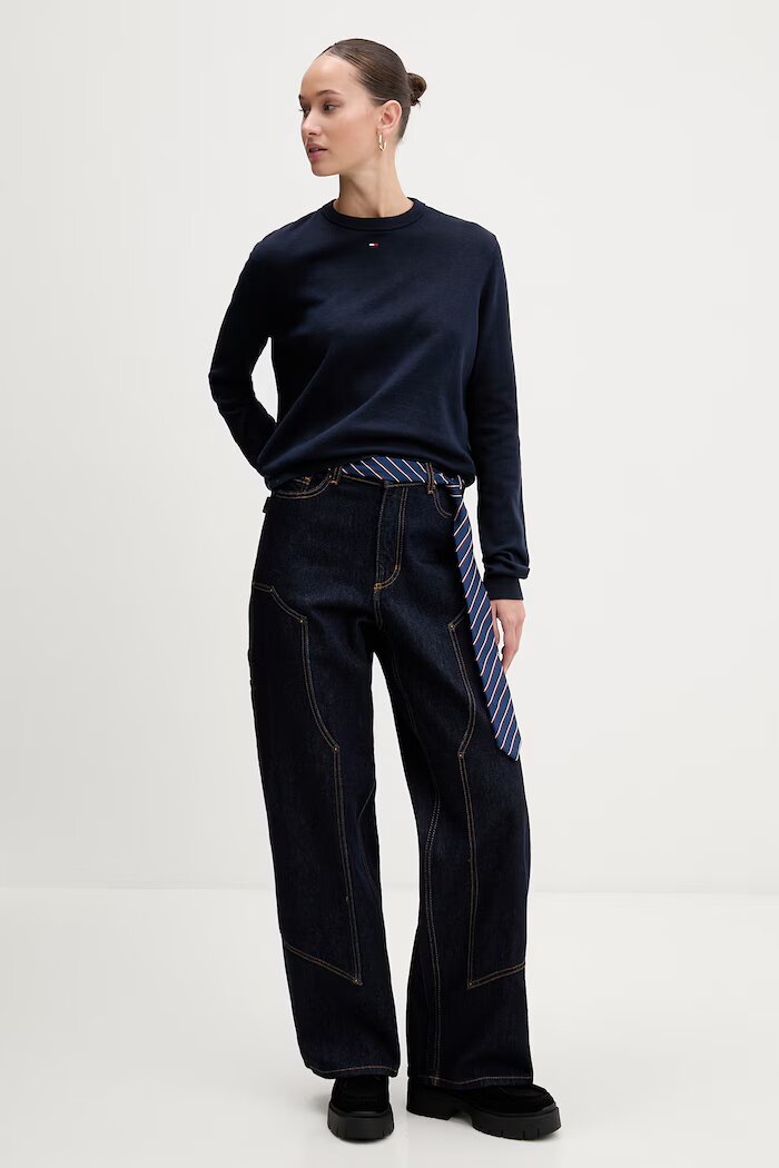 Tommy Jeans пуловер дамски от памук тъмносин DW0DW20159