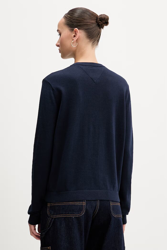 Tommy Jeans пуловер дамски от памук тъмносин DW0DW20159