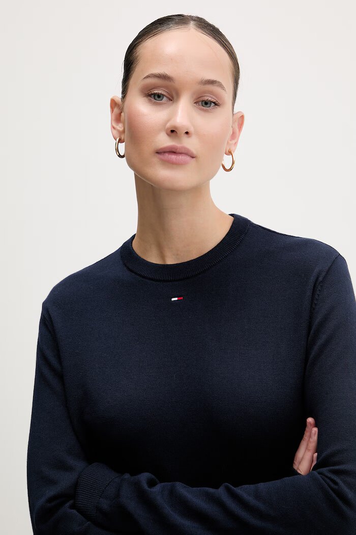 Tommy Jeans пуловер дамски от памук тъмносин DW0DW20159
