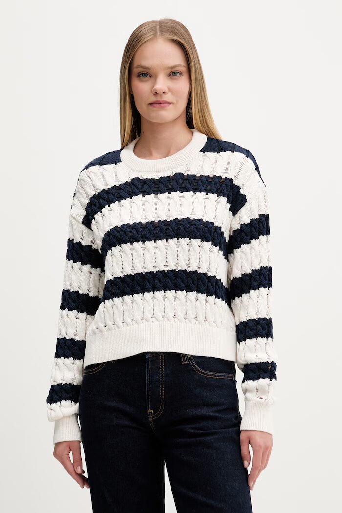 Tommy Jeans пуловер дамски от памук тъмносин DW0DW22926