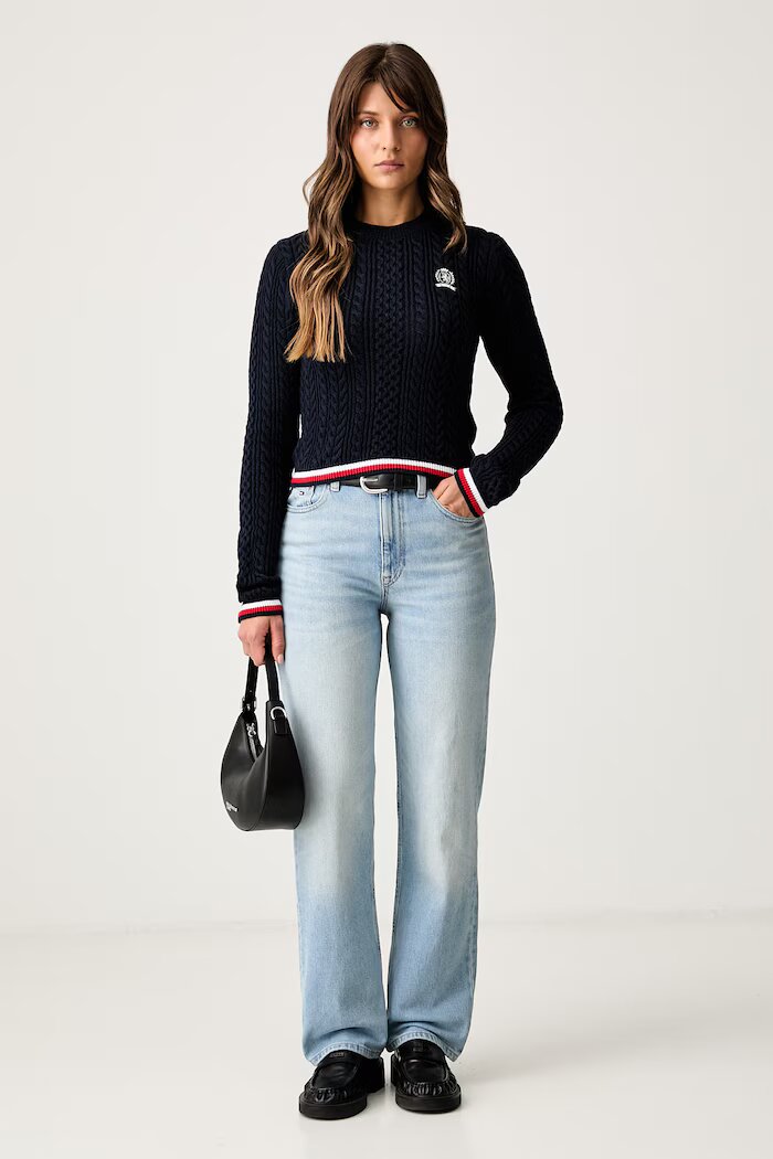 Tommy Jeans пуловер дамски от памук тъмносин DW0DW22933