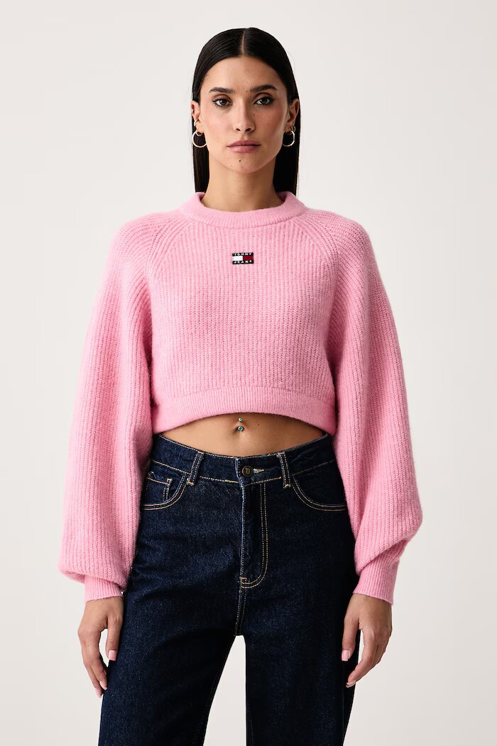Tommy Jeans пуловер дамски с добавена вълна розов DW0DW22024