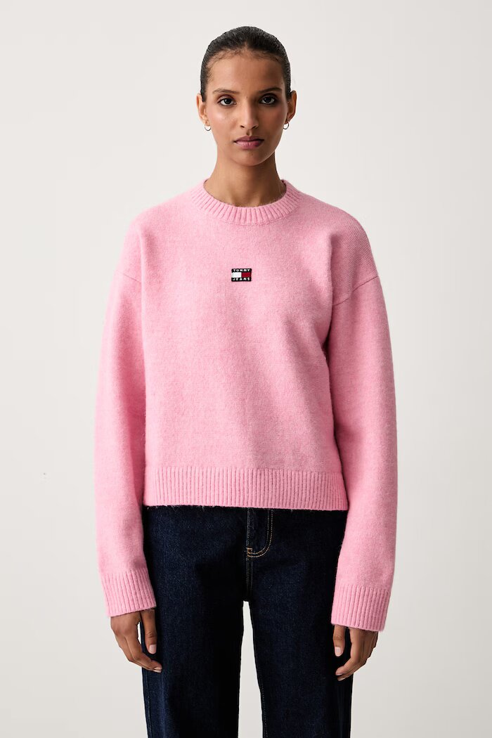 Tommy Jeans пуловер дамски с добавена вълна розов DW0DW23831