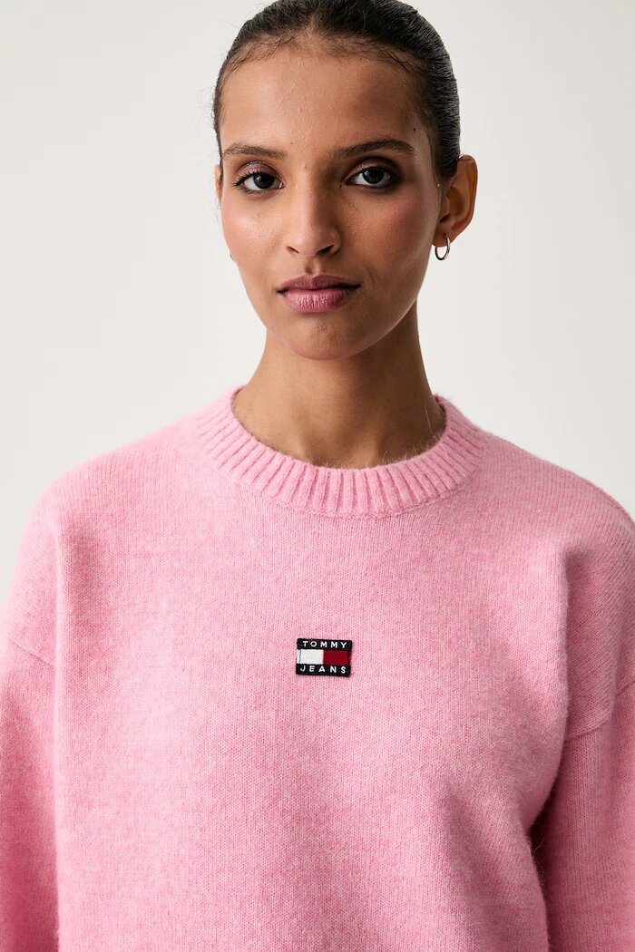Tommy Jeans пуловер дамски с добавена вълна розов DW0DW23831
