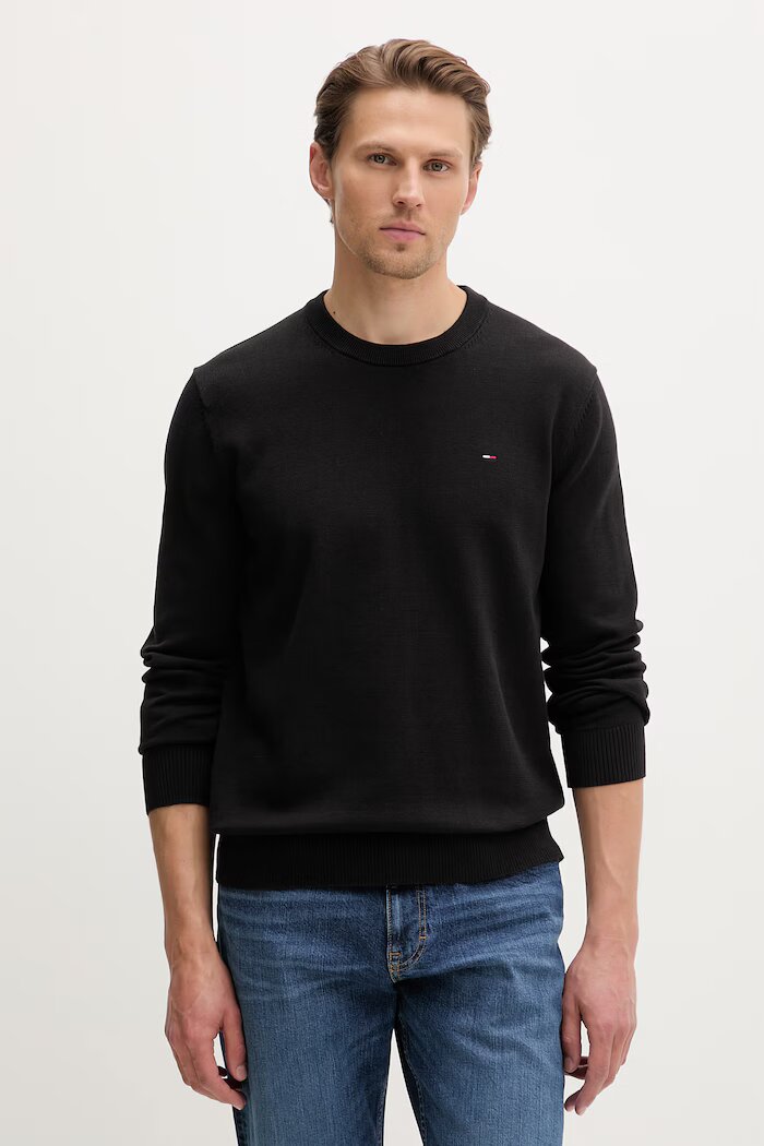 Tommy Jeans пуловер мъжки от памук черен DM0DM22853