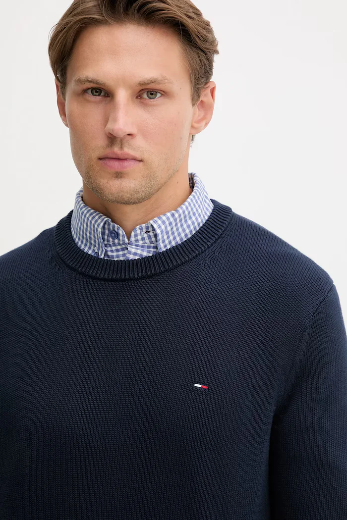 Tommy Jeans пуловер мъжки от памук тъмносин DM0DM21787