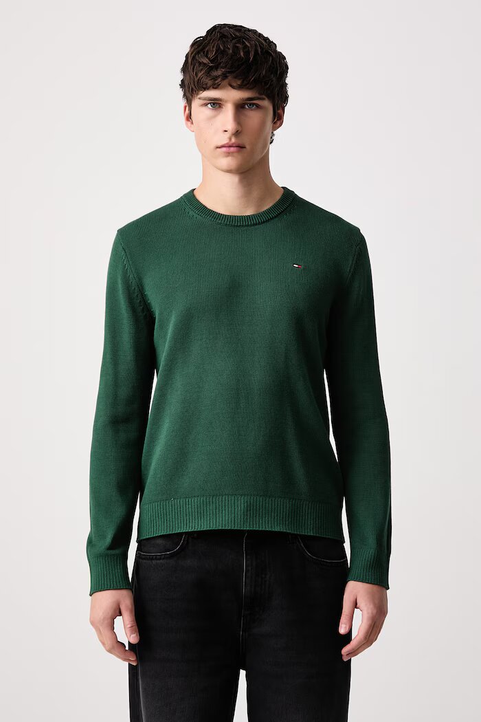 Tommy Jeans пуловер мъжки от памук зелен DM0DM21787
