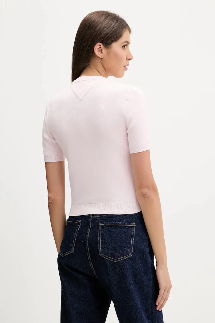 Tommy Jeans пуловер с къси ръкави дамски от памук розов DW0DW19336
