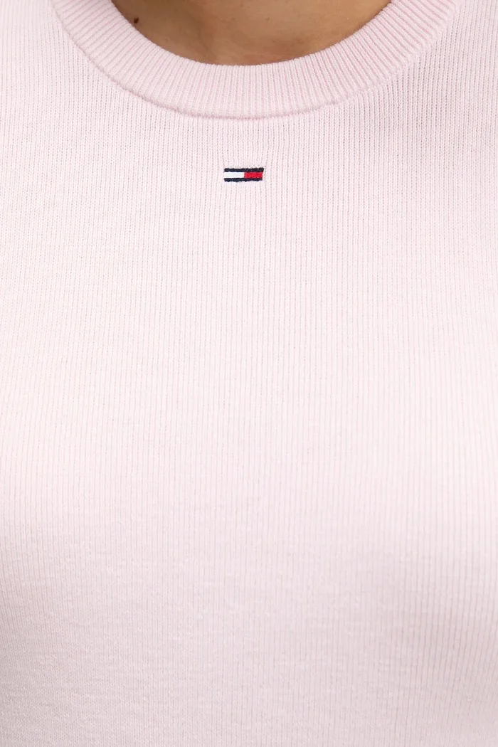 Tommy Jeans пуловер с къси ръкави дамски от памук розов DW0DW19336