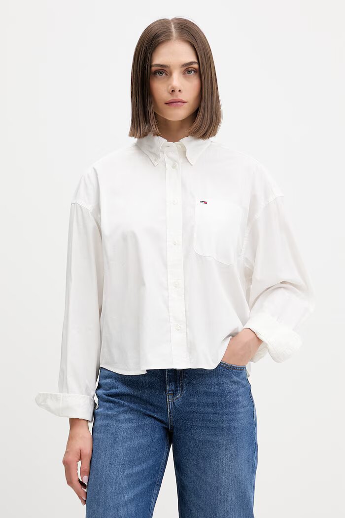 Tommy Jeans риза дамска от памук бяла с изчистена шарка DW0DW22766