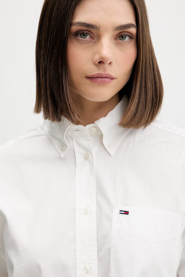 Tommy Jeans риза дамска от памук бяла с изчистена шарка DW0DW22766