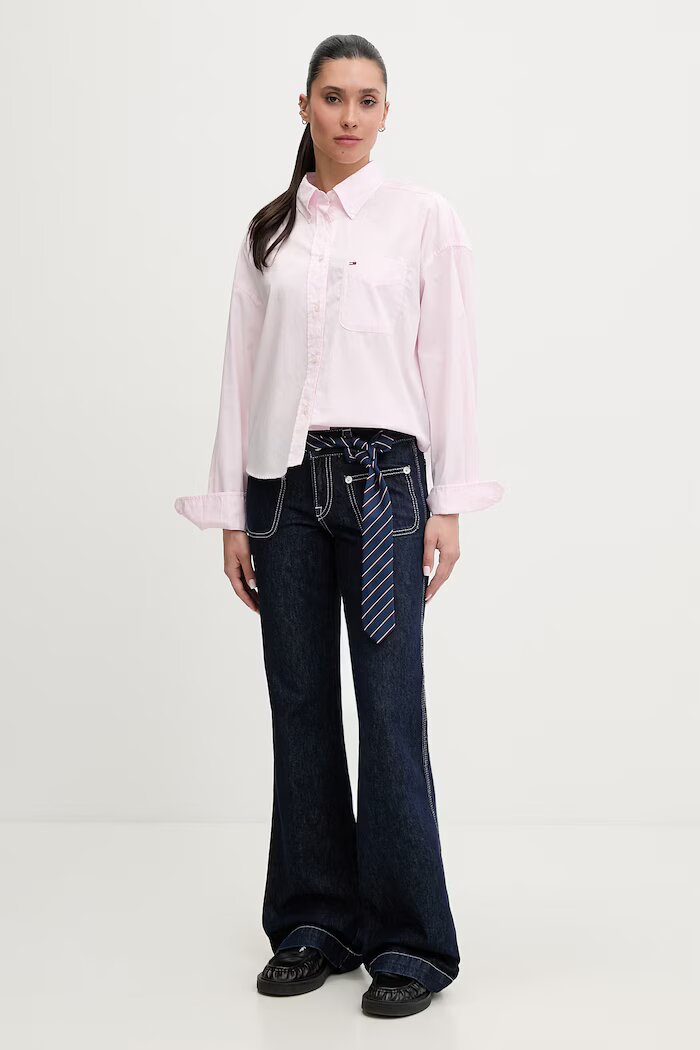 Tommy Jeans риза дамска от памук розова DW0DW22766