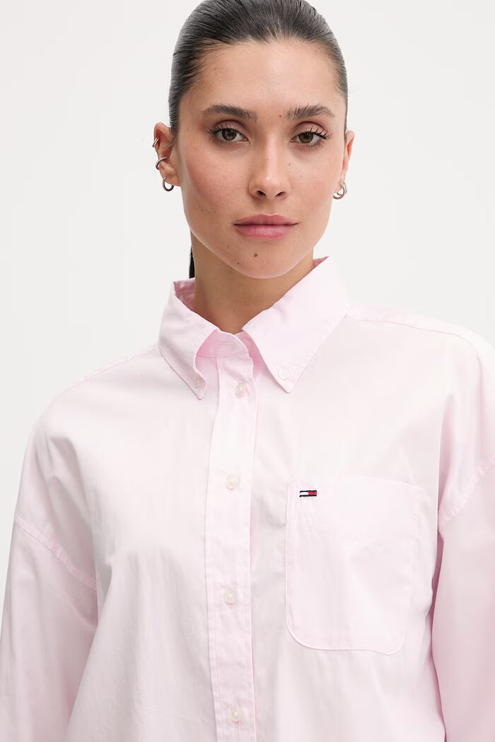 Tommy Jeans риза дамска от памук розова DW0DW22766