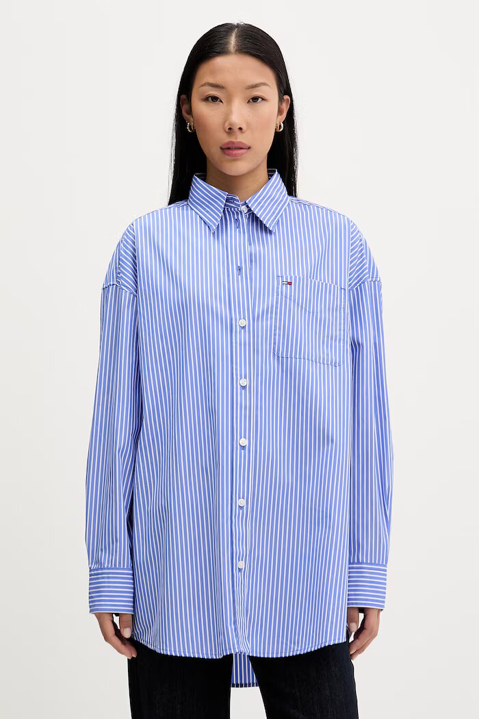 Tommy Jeans риза дамска от памук синя DW0DW22936