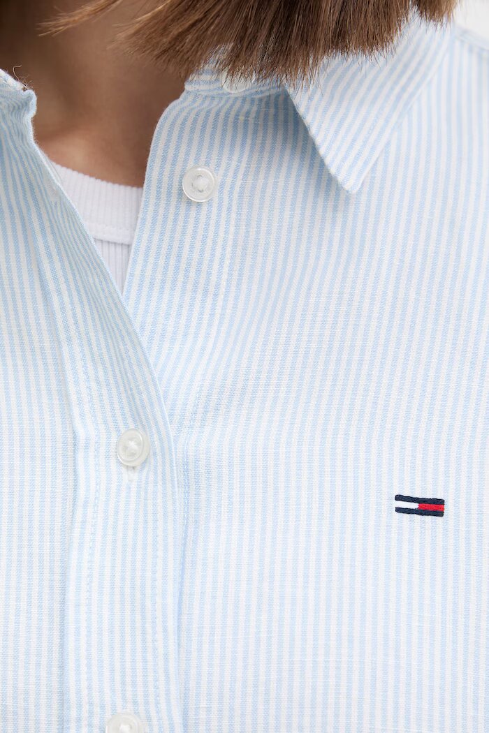 Tommy Jeans риза дамска с лен синя на райе DW0DW22209