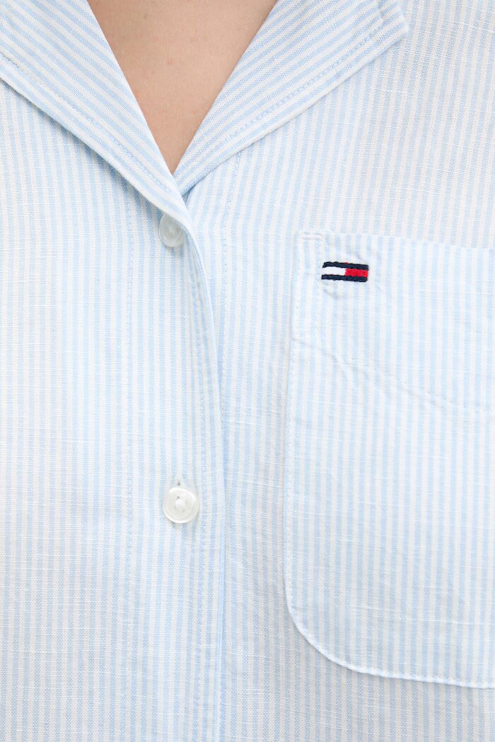 Tommy Jeans риза дамска с лен синя с изчистена шарка DW0DW22210