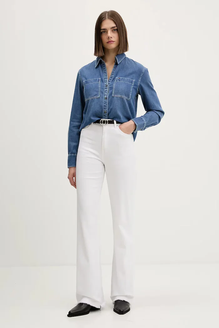 Tommy Jeans Риза дамска в синьо със стандартна кройка с класическа яка DW0DW22007
