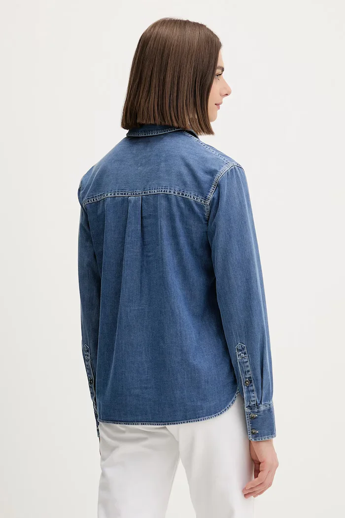Tommy Jeans Риза дамска в синьо със стандартна кройка с класическа яка DW0DW22007