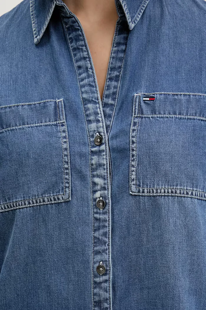 Tommy Jeans Риза дамска в синьо със стандартна кройка с класическа яка DW0DW22007