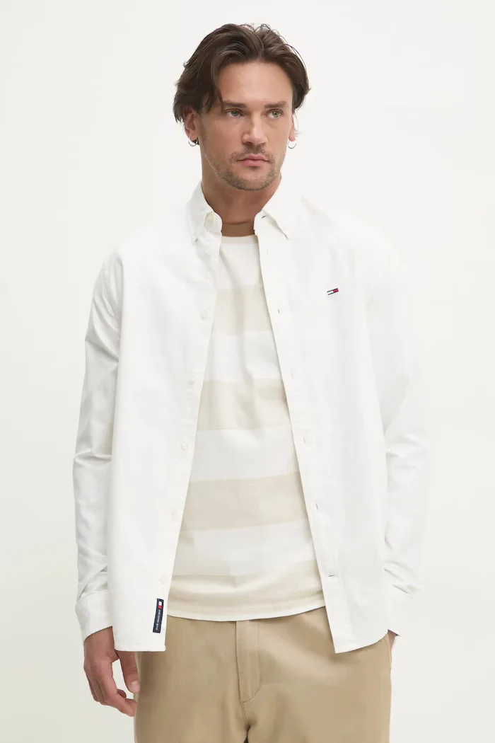 Tommy Jeans риза мъжка от памук бяла DM0DM21298